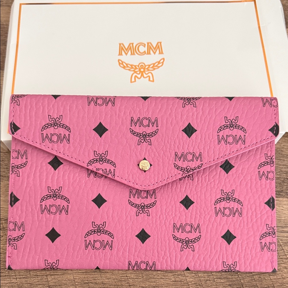 NIB MCM Pink Monogram Envelope Clutch